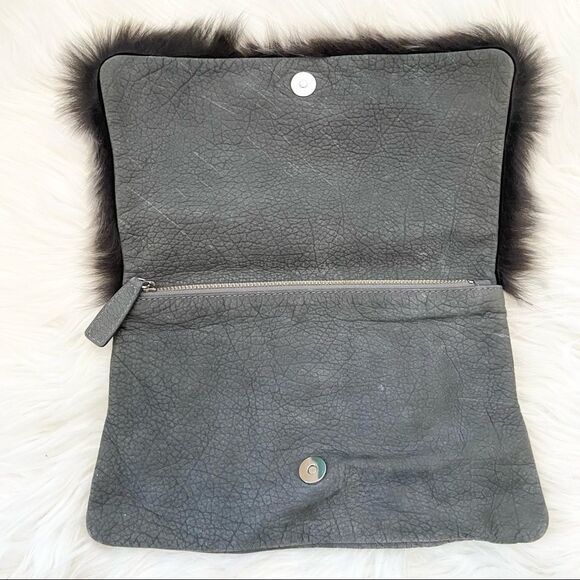 Romygold Grey Fur Trimmed Leather Clutch - Picture 2 of 7